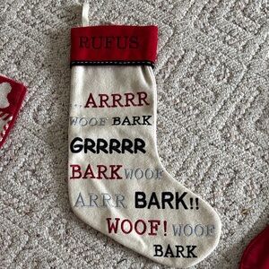 The Company Store Red and Cream Dog Bark Stocking